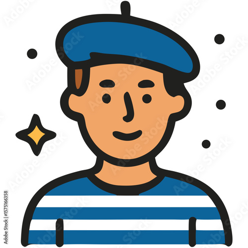 French artistic spirit embodied by a happy beretwearing artist, perfect for cultural designs, creative projects, and Francethemed content.
