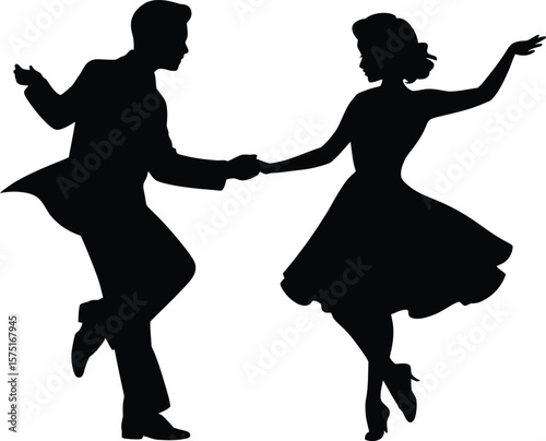 Dancing Couple Silhouette, Retro Swing Dance Celebration