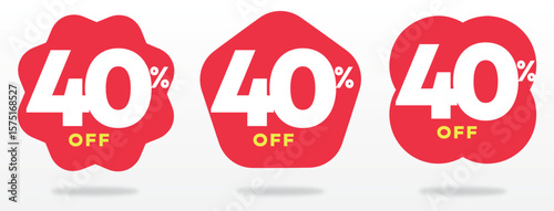 40% off, tag, marketing, promo, price, advertising, shop, store, retail, ticker, special, label. Offer, store, set, icon, vector