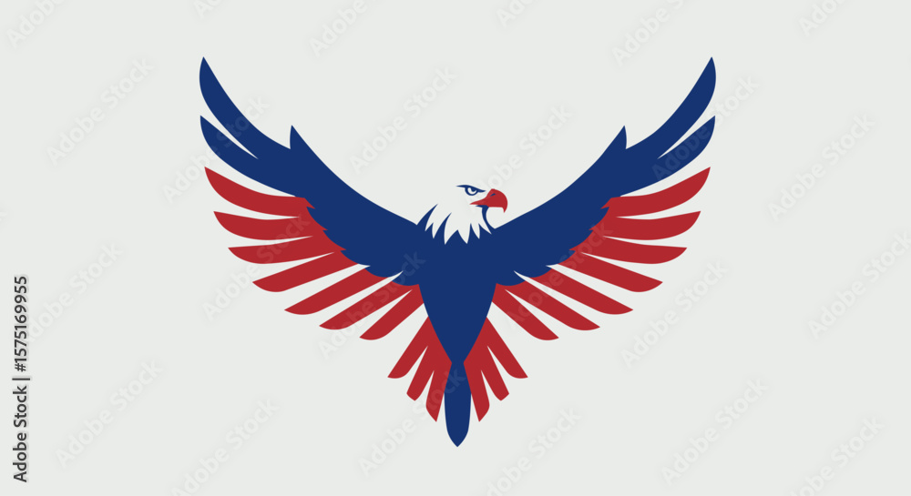 Obraz premium Patriotic Eagle Logo with American USA Flag Wings Vector Illustration