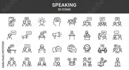 Speaking Icons - Thin Line Vector Illustration of Communication, Public Speaking, and Presentation | For Graphic Design, Web Design and Business Materials