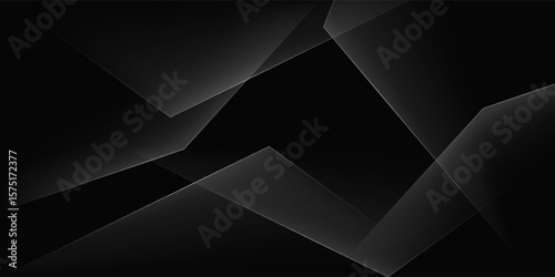 Modern black and white abstract background. Minimalist. Gradient. Dark gray banner with geometric shapes, modern polygon lines.