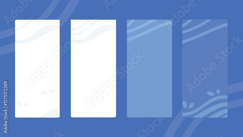 Abstract graphic composition featuring rectangles with wavy lines in shades of blue