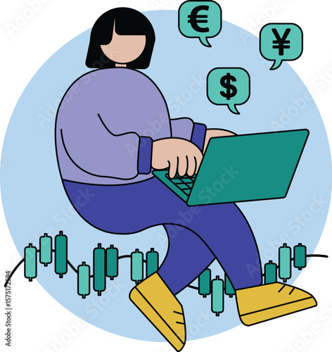 Flat vector illustration. Faceless character related to foreign exchange forex, finance, business, currency, banking.