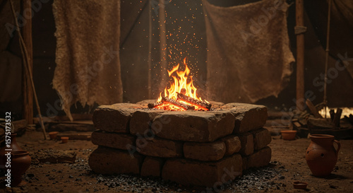 burning wood burning in fireplace