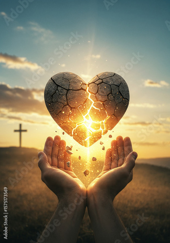 a broken heart in hand of Jesus
