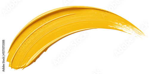  vibrant yellow paint smear on a plain white background in studio lighting creating an abstract and artistic design element.