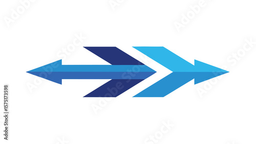 Blue arrows pointing opposite directions representing communication exchange transfer and movement