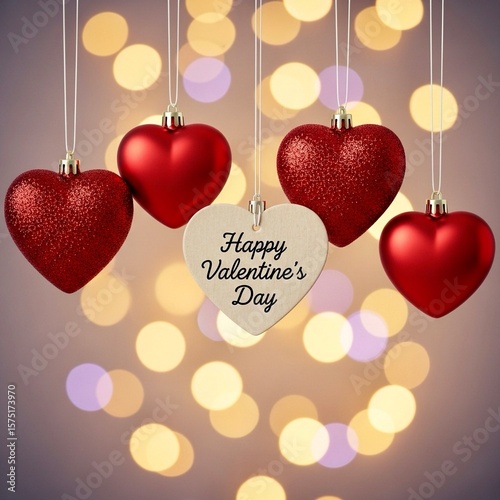 Happy Valentine's Day Hearts with Bokeh Background.