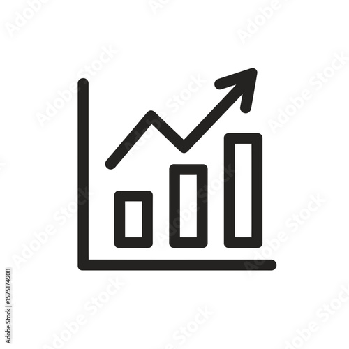 Abstract outline graphic depicting bar chart and arrow indicating upward progress, concept for performance metrics display, market trend visualization, and economic indicator illustrations