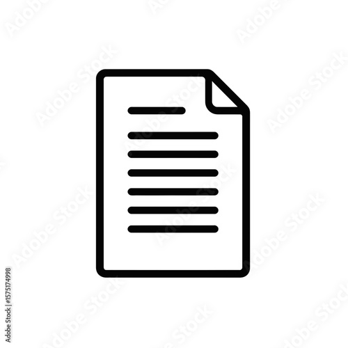 Abstract graphic symbol portraying a document icon featuring text lines and a gently folded upper corner, concept for data management solutions, professional record keeping, and digital information