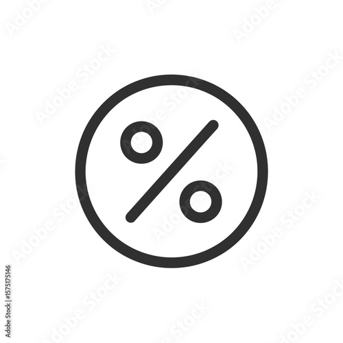 Minimalist vector line icon displaying a percentage symbol inside a distinct circular outline, concept for retail promotions, statistical data visualization and financial calculations