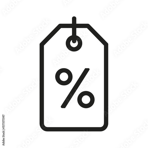 Minimalist outline icon showcasing a classic price tag graphic with a prominent percentage symbol, signifying discounts, concept for modern online retail promotions, effective advertising material,