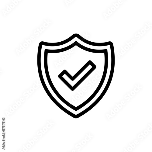 Outline icon of a secure shield with a prominent checkmark, symbolizing safety and verified protection, concept for cybersecurity platforms, user authentication features, and guaranteed service