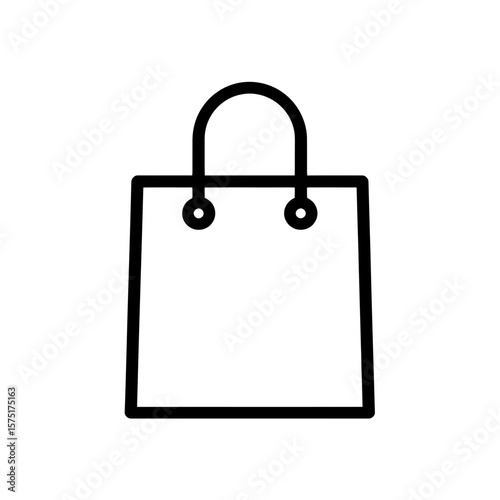 Black outline vector icon of a simple minimalist shopping bag on white background, concept for retail purchase, concept for web design interfaces, mobile application development and e-commerce