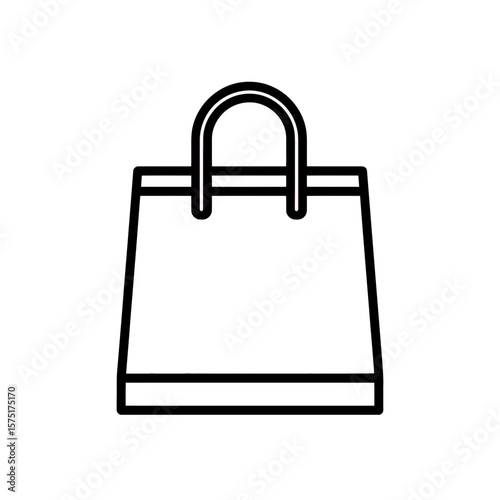 Clean minimalist black outline icon depicting a standard rectangular retail shopping bag with handles, concept for online shopping carts, e-commerce platform user interfaces, and universal retail