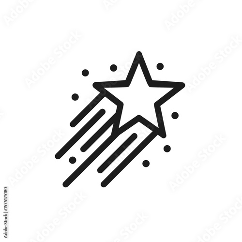 Simple vector line shooting star graphic icon illustration with sparkle dots, concept for rating system, success recognition and celestial design element