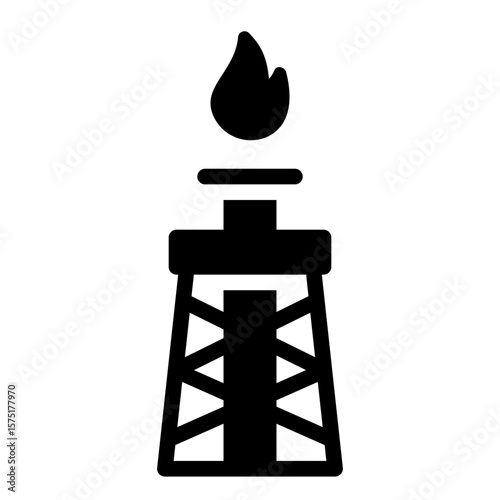 natural gas glyph icon with flame on extraction tower