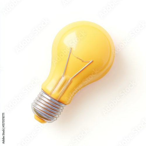 Bright yellow lightbulb, top view, on white background