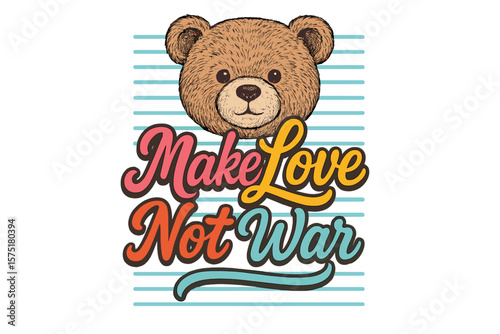 Creative art featuring a bear and a positive peace message at a colorful backdrop with playful design elements