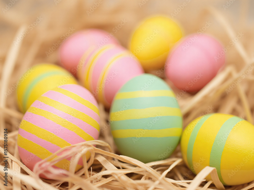 Naklejka premium Colorful Easter Eggs in a Straw Nest