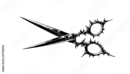 Sharp, ornate shears against white