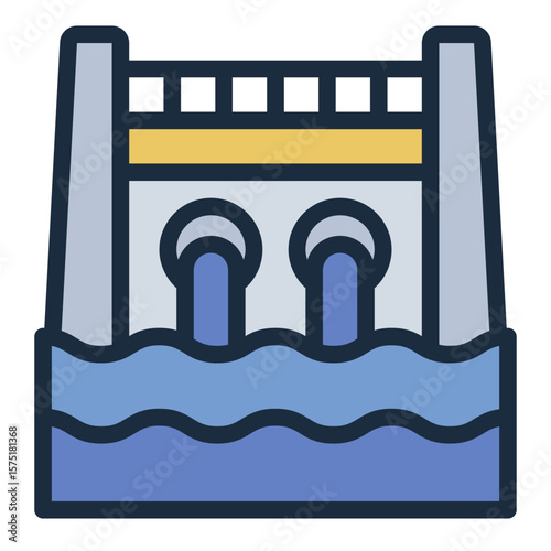 hydroelectric dam filled line icon with flowing water energy
