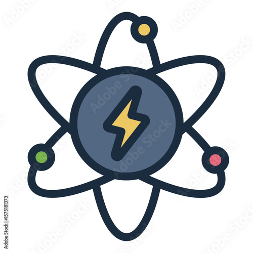 atom energy filled line icon for nuclear power and electric generation