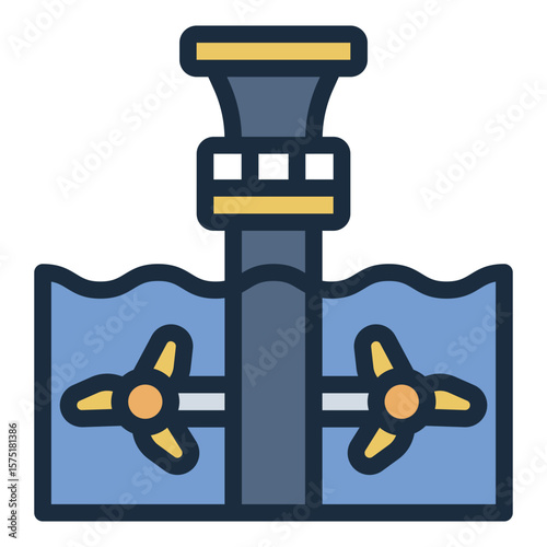 tidal power filled line icon with underwater current generator