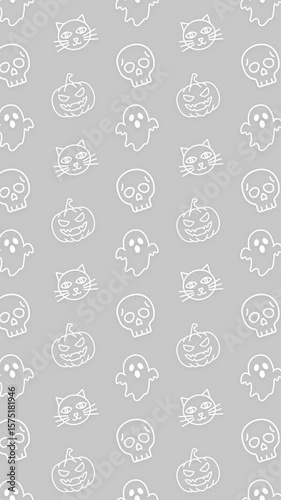 Halloween Icons Background Loop Animation — Minimal and Seamless.  シームレスループするハロウィンアイコンのパターンアニメーション