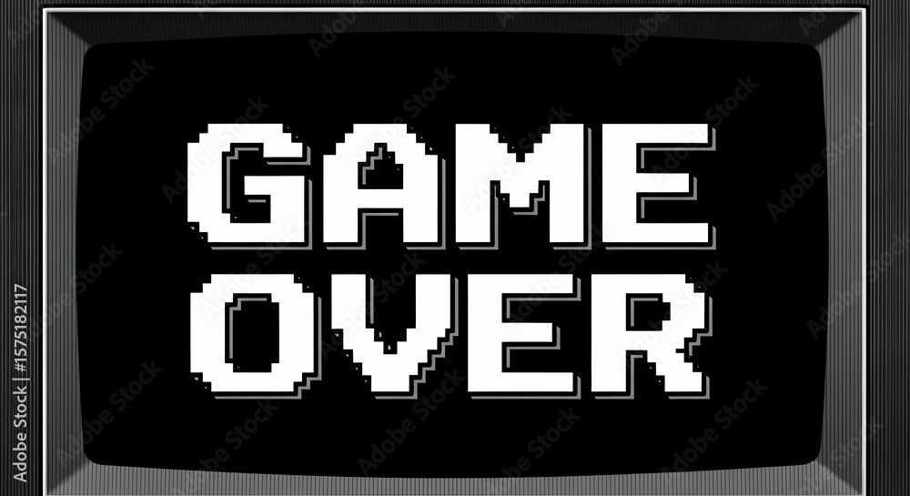 Fototapeta premium Retro Pixelated Game Over Text on Vintage Black Screen