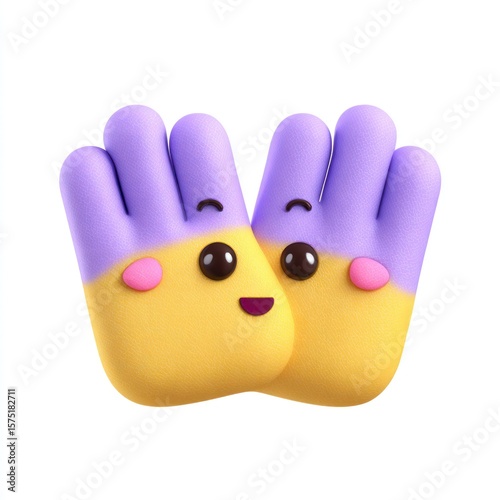 Two cartoon hands, purple and yellow, with happy faces, high-five pose