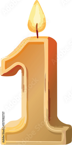 Number 1 Candle Isolated on White Background – Realistic Wax Texture with Visible Wick and Minimal Shadows