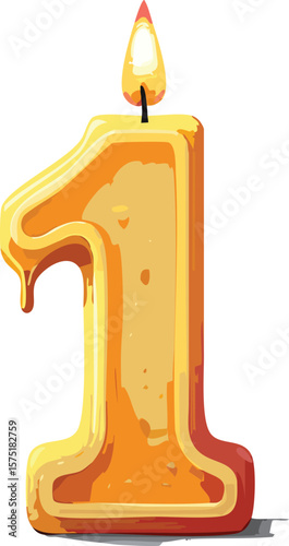 Number 1 Candle Isolated on White Background – Realistic Wax Texture with Visible Wick and Minimal Shadows