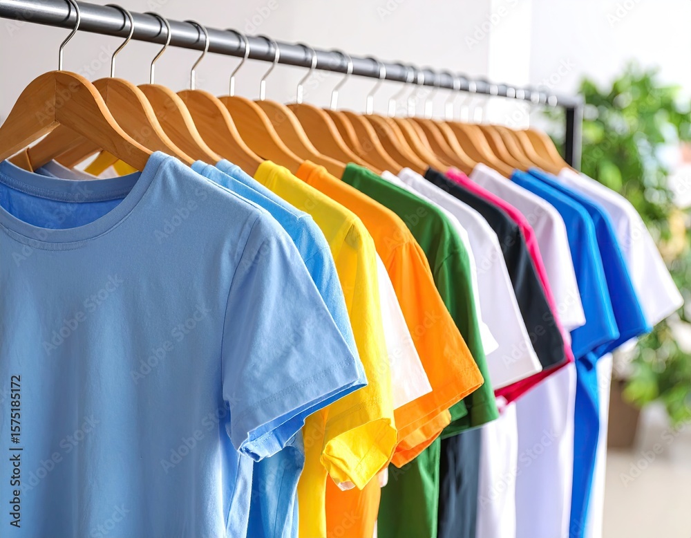 Obraz premium Colorful t-shirts on hangers