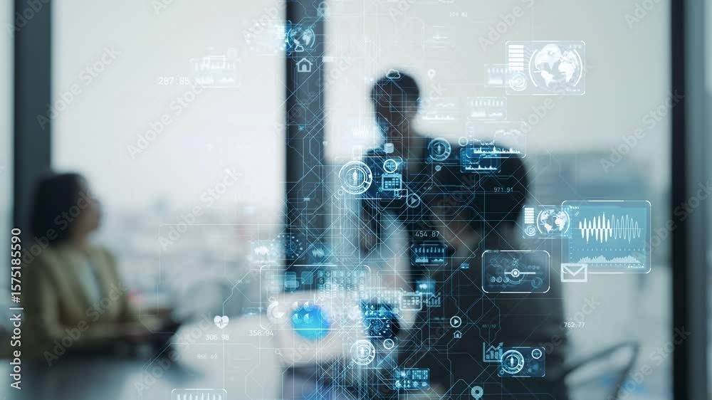 Group of business people meeting and digital technology concept