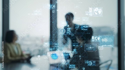 Group of business people meeting and digital technology concept
