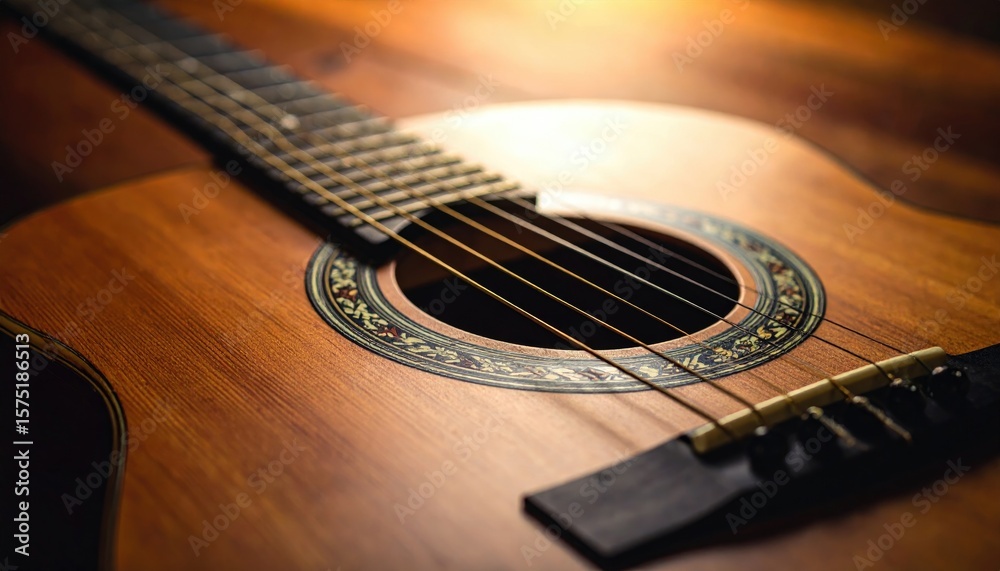 Fototapeta premium Close-up acoustic guitar, warm tones