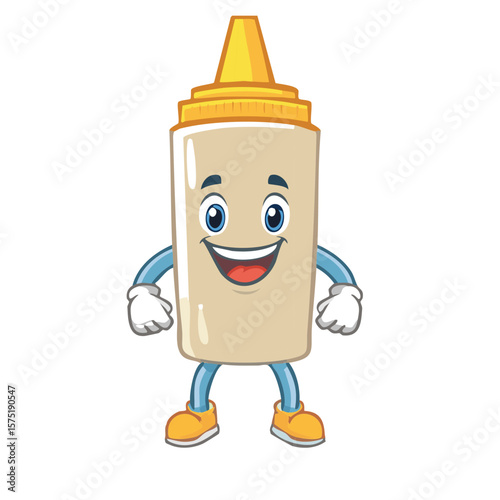 Happy Cartoon Glue Bottle Character Smiling Cheerfully with Arms, Legs, and Sneakers