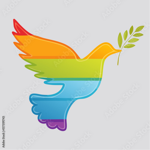 stylized dove carrying olive branch icon in smooth gradient fill symbolizing inclusivity, peace, and harmony