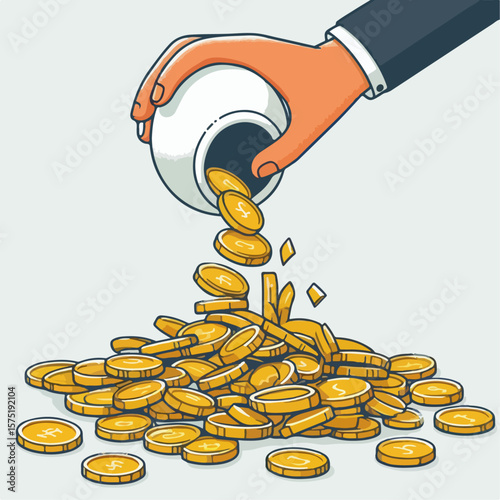 vector illustration of overflowing coins