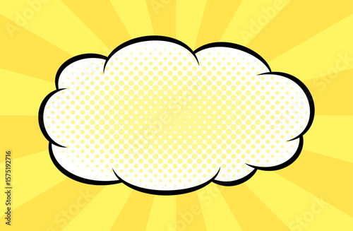 Cartoon-like pop and bright sunburst and clouds background. An eye-catching American comic book-like pop background with impactful concentrated yellow lines.