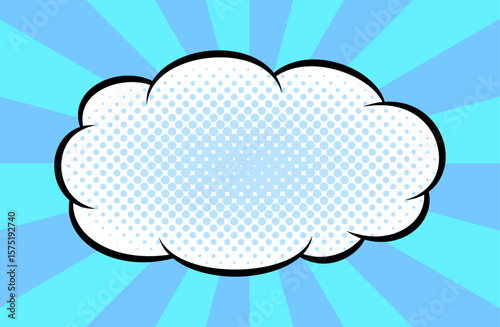 Cartoon-like pop and bright sunburst and clouds background. An eye-catching American comic book-like pop background with impactful concentrated blue lines.