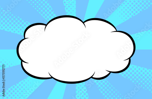 Cartoon-like pop and bright sunburst and clouds background. An eye-catching American comic book-like pop background with impactful concentrated blue lines.