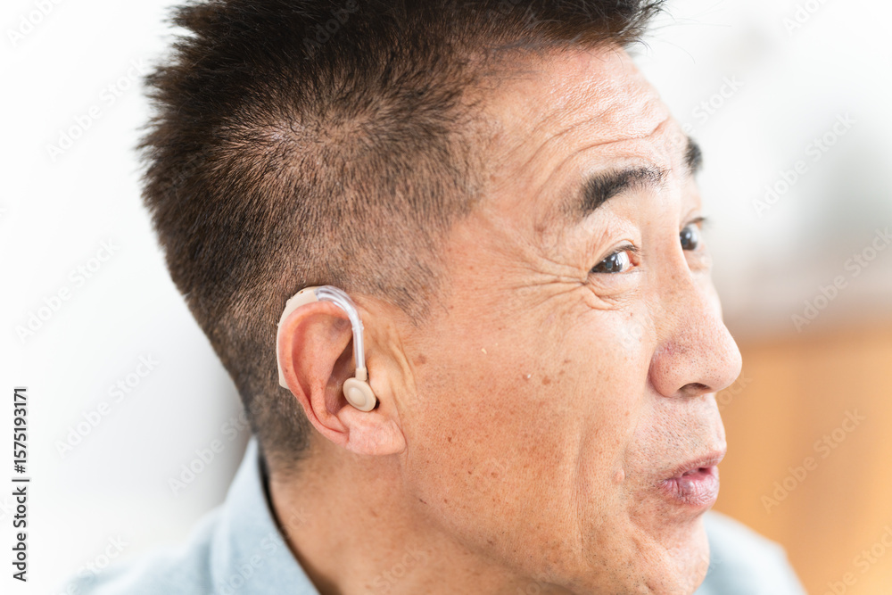 Obraz premium 補聴器を付けた熟年男性