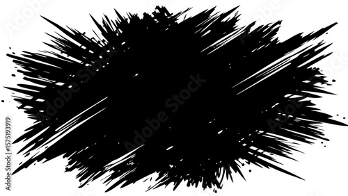Vector  abstract black ink blot with radiating lines and splatters on a white background creating a grunge effect