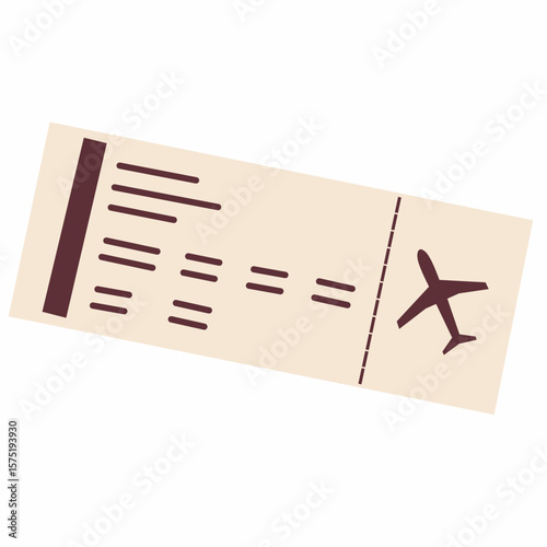 Minimalist airline boarding pass with airplane symbol, in flat vector style.