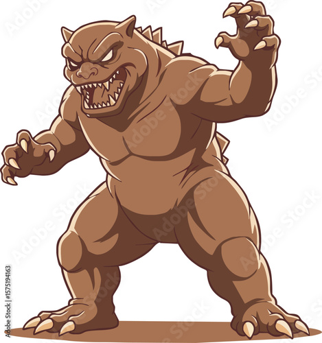 A menacing, cartoonish monster with sharp claws and a threatening stance, ready to attack.