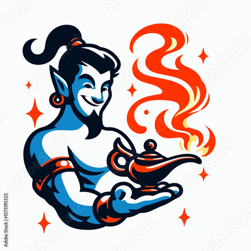 vector illustration of a flaming genie