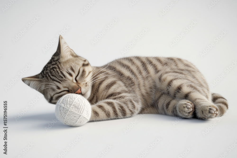 Fototapeta premium Cat playing with a ball while a curious mouse watches nearby